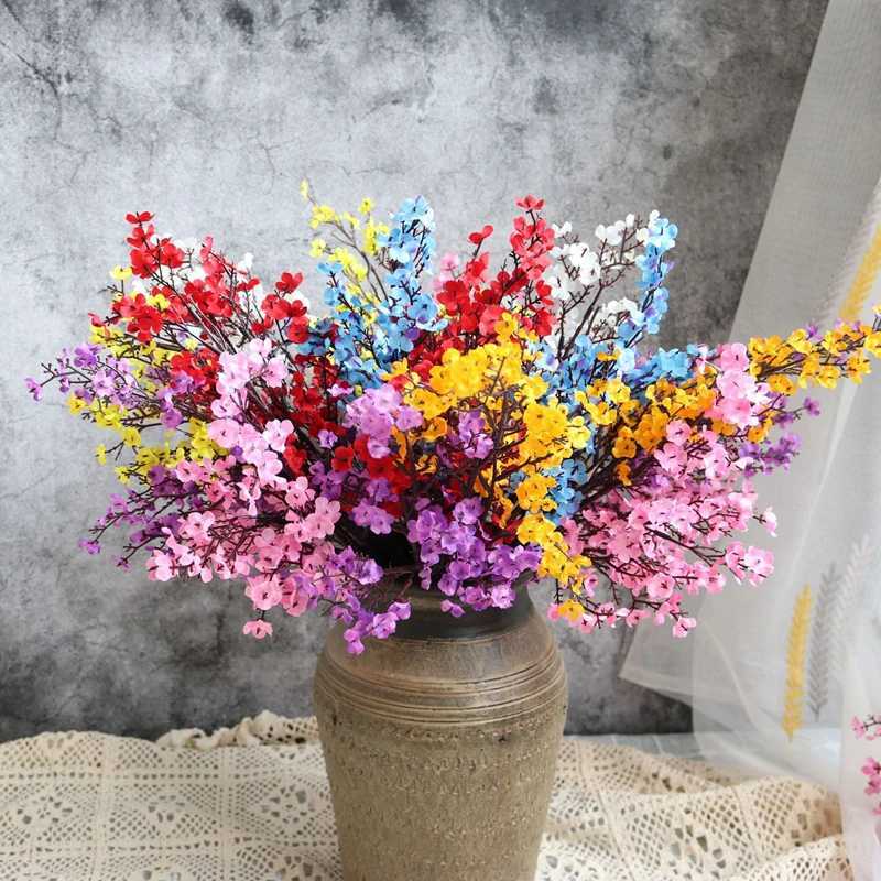 Faux blommig grönare vita konstgjorda blommor körsbärsblommor gipsophila falska växter diy bröllop bukett vaser för heminredning faux julgren yq240125