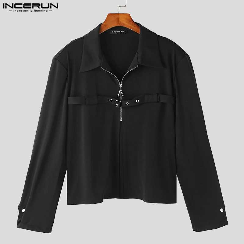 Herenjassen INCERUN Tops 2023 Koreaanse stijl heren effen goed passende metalen versiering jas mannelijke schoudervulling cropped jas jassen S-5XL J240125