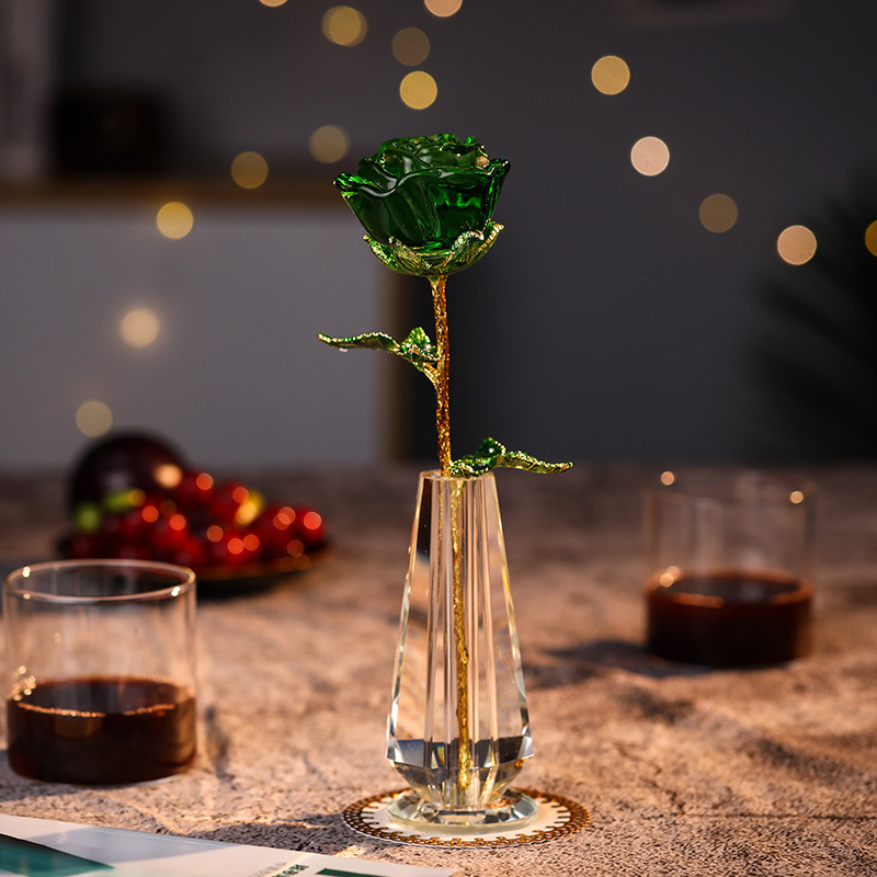 Centre de table de fête en cristal Rose dans un Vase, fournitures de fête, cadeaux d'anniversaire de mariage, cadeaux d'événements, décors de Table souvenirs