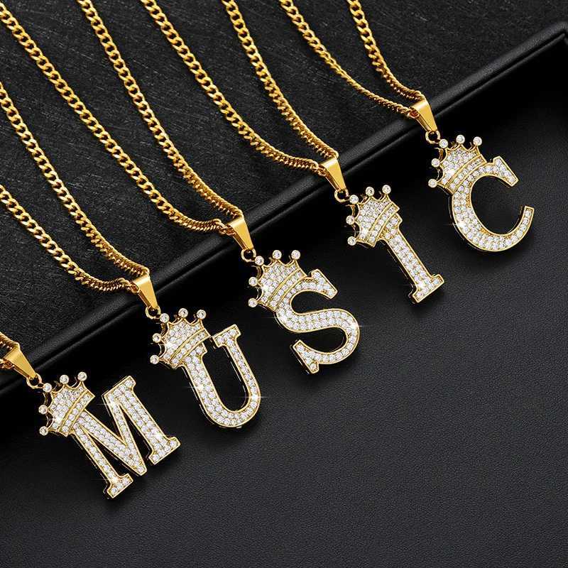 Hanger Kettingen Koreaanse Mode Charme Legering Zirkoon A-Z Kroon Alfabet Hanger Ketting voor Vrouwen Man Punk Hip-Hop Initiële Naam Sieraden Gift YQ240124