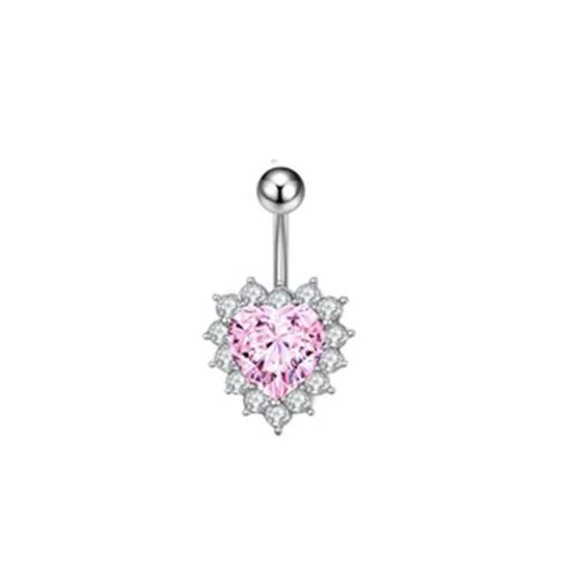 Anéis de botão de sino de umbigo 1 peça boho rosa zircão anéis de umbigo pendurados coração borboleta piercing de umbigo aço cirúrgico barra de barriga joia piercing corporal YQ240125