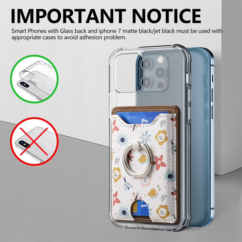 PU Leather ID Stick Flower Cases For Iphone 15 14 13 12 Samsung S24 S23 On Phone Cover Metal Ring Holder Universal Card Slot 3M Sticker Support Car Magnetic Cover