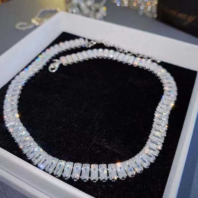 Hänghalsband lyxiga glänsande zirkon fyrkantiga choker halsband för kvinnor utsökt kristall kort sexig halsband bröllop brud smycken gåva yq240124
