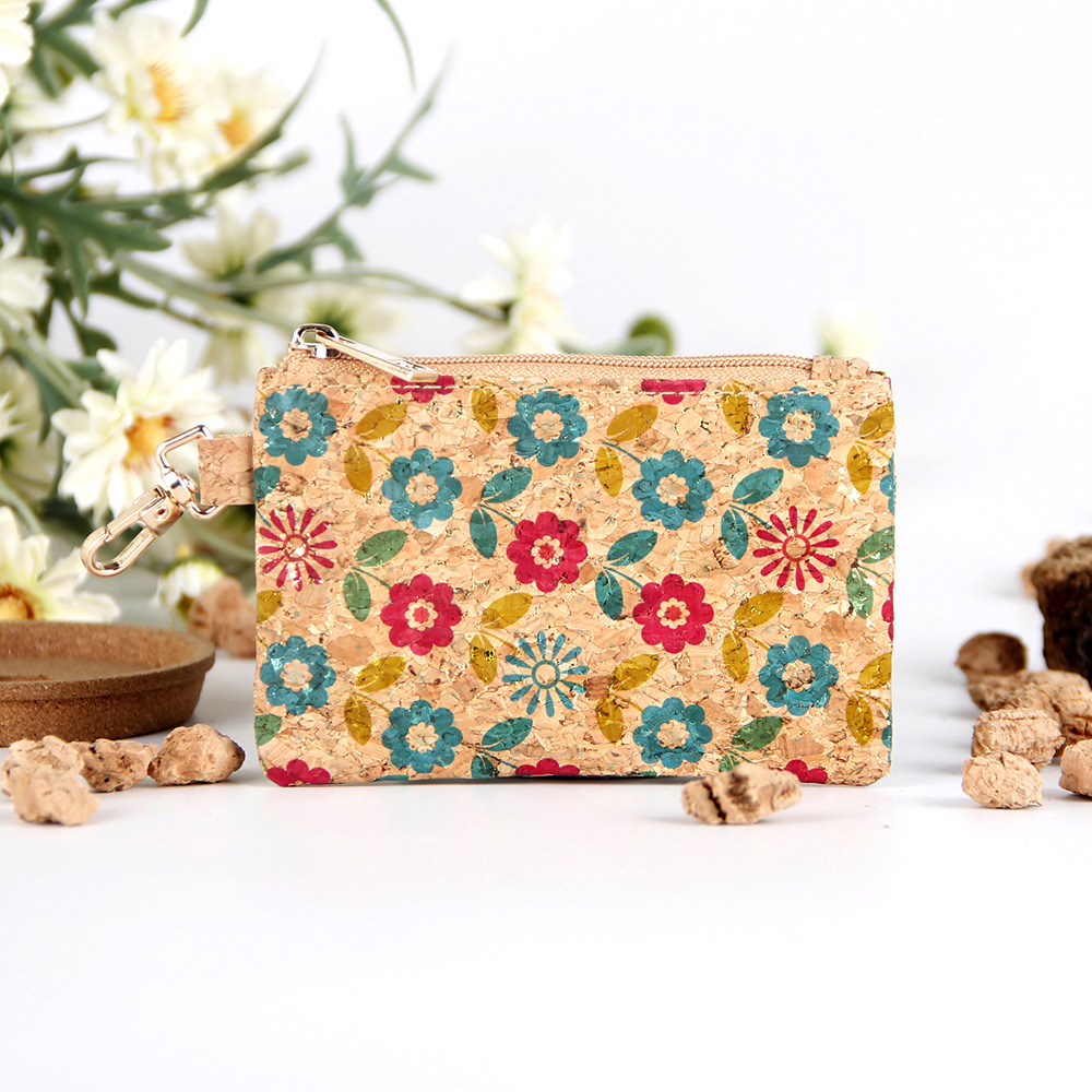 DHLCoin Purses Women Cork Leather Oceans Flower Printing Square Short Storage Bag Mix Color