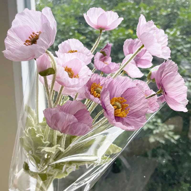 Faux Floral Greenery Artificial Flowers Fake Poppy Silk Long Stem Housewarming Garden Table Wedding DIY Party Bridal Bouquet Decor YQ240125