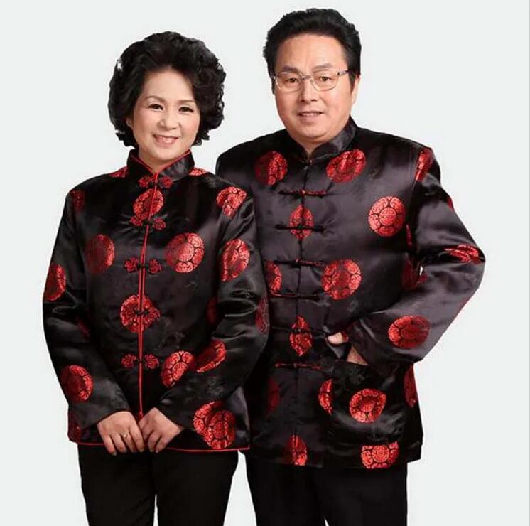 Chinese Traditionele Stijl Mannen Vrouwen Satijnen Jas Casual Tang Pak Nieuwjaar T-shirts Tops Jassen Comfortabele Lange Mouwen Jas