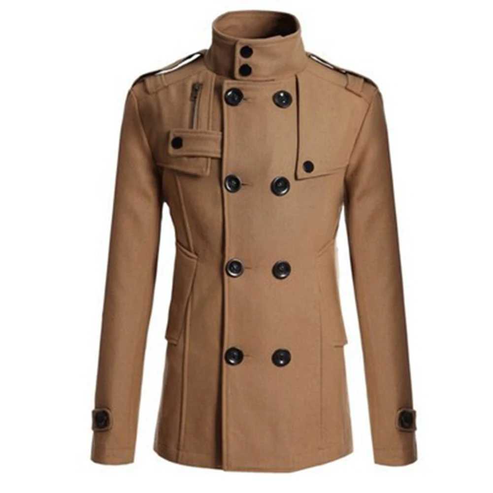 Men's Jackets Vintage hommes hiver chaud Trench manteaux Double boutonnage col montant vestes manteaux pardessus vêtements d'extérieur coupe-vent hauts pour homme J240125