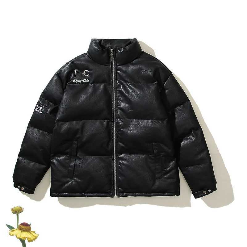 Parkas de plumón para hombre Ropa para hombre Chaquetas Thug Club Abrigos con cremallera de cuero negro de alta calidad Letras bordadas de metal Chaqueta acolchada J240124