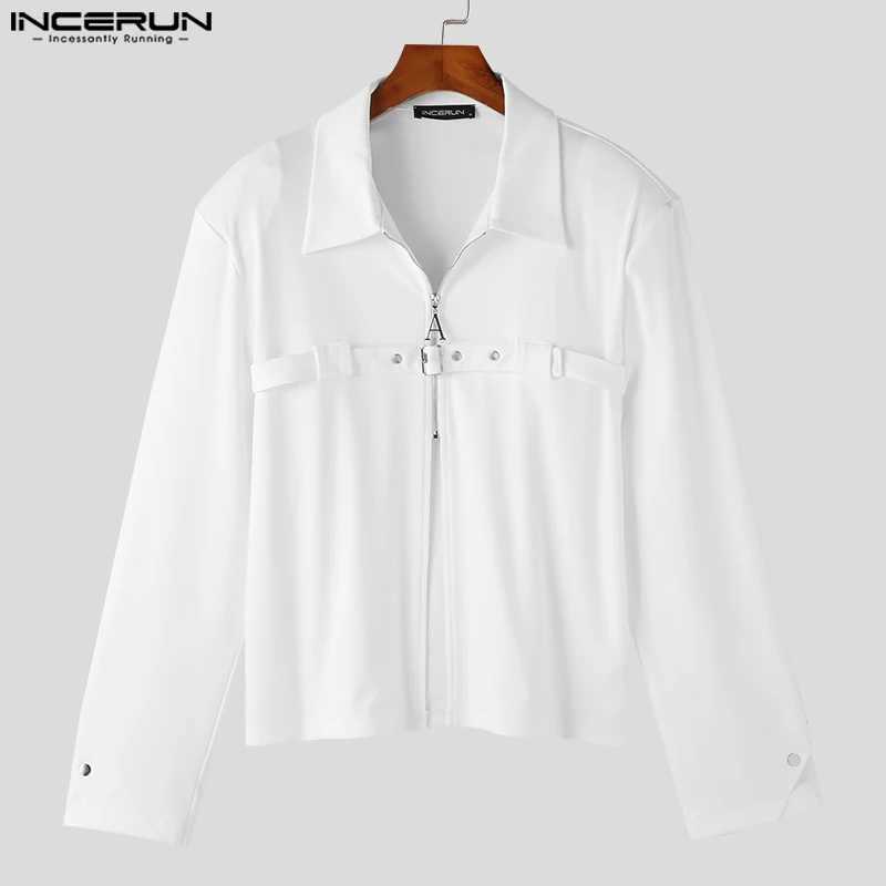 Herenjassen INCERUN Tops 2023 Koreaanse stijl heren effen goed passende metalen versiering jas mannelijke schoudervulling cropped jas jassen S-5XL J240125