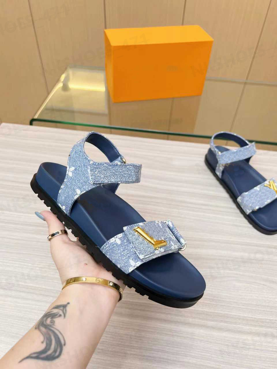 Designer Sandal Shoes SUNSET COMFORT Flat Sandals Flat Mule Slippers Cool Easy Fashion Slippers 2 Straps Adjustable Gold Buckle Women's Beach Rubber Sole Sandals
