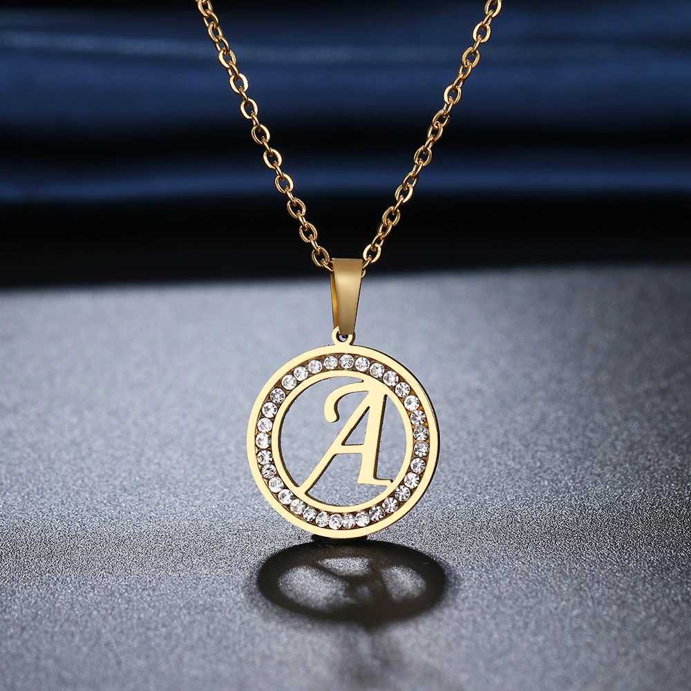 Pendant Necklaces CACANA 316L Stainless Steel 26 letters A-Z Necklace NEW Crystal Rhinestone Necklaces For Women Wedding Valentine's Day Gifts YQ240124