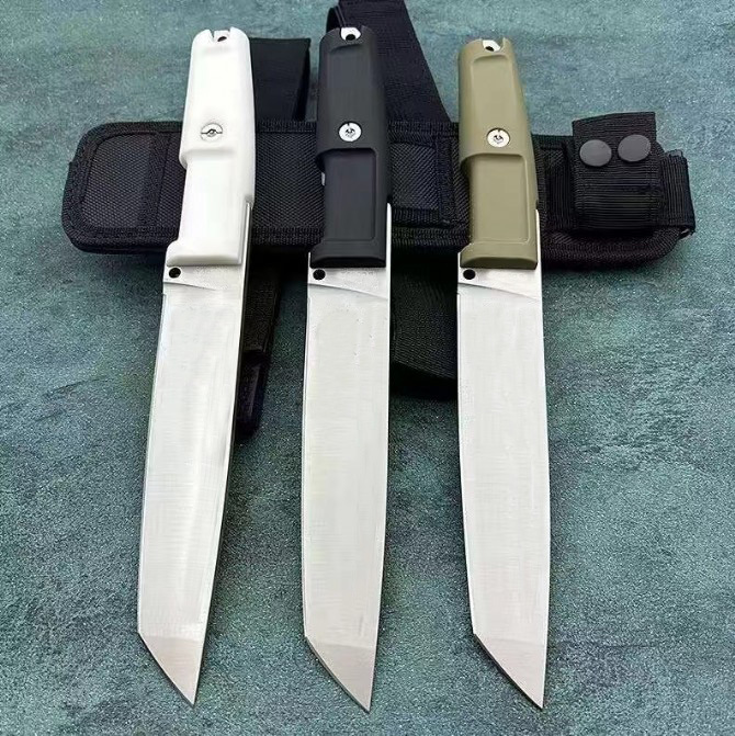 High Quality T4000S Survival Straight Knife N690 Titanium Coating Tanto Blade Full Tang Rubber Plastic Handle Fixed Blade Knives with Nylon Sheath