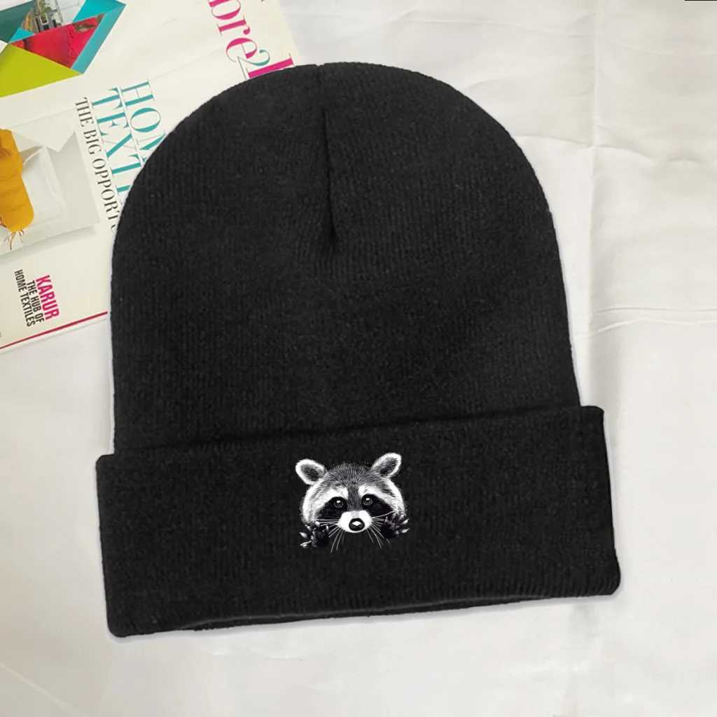 Berretti Beanie/Teschio Little Raccoon Buddy Panda Berretti lavorati a maglia donna Uomo Skullies Berretti Autunno Inverno Cappello Animale Casual Berretto melone 240125