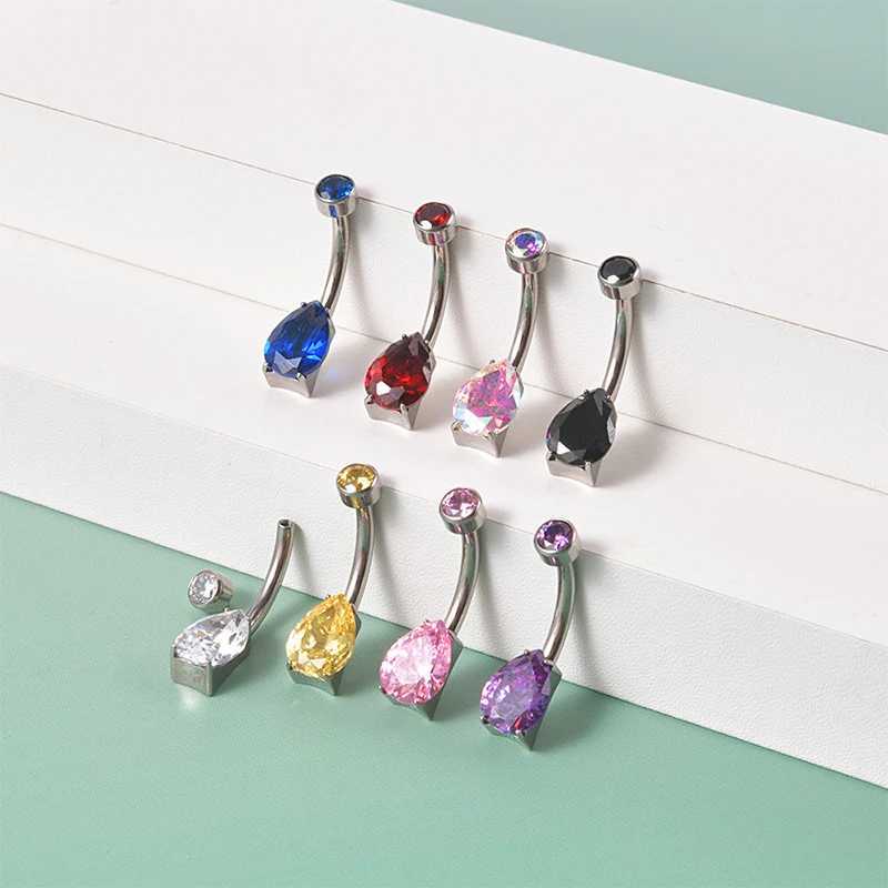 Anelli pulsante ombelico 14G Anelli ombelico penetranti G23 Titanio Gocciolina d'acqua Zircone Piercing all'ombelico Ombligo Ombelico Chiodare Gioielli il corpo Donna YQ240125