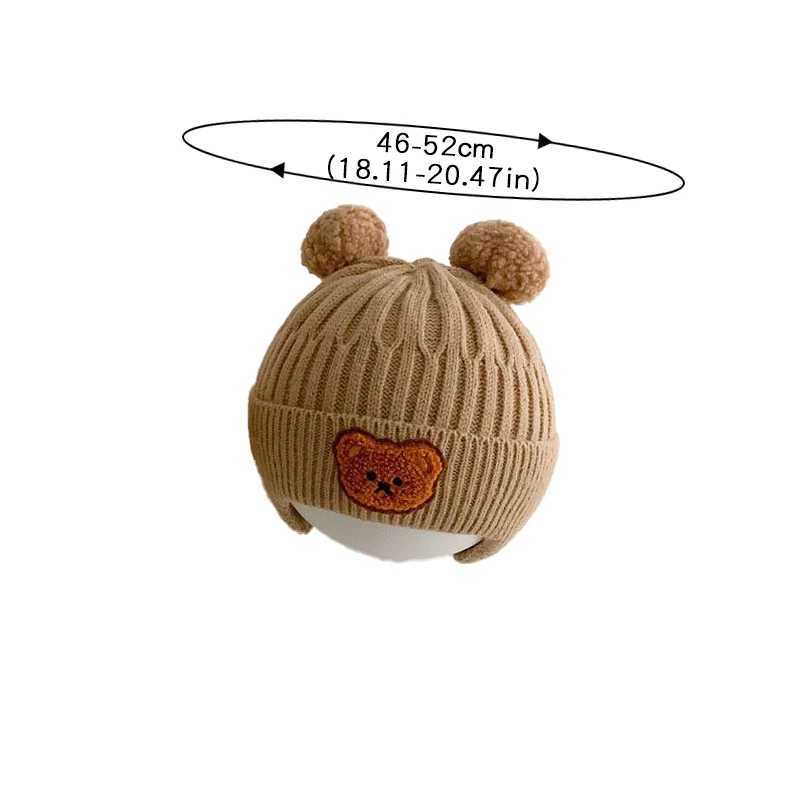 Bonnet/Crâne Casquettes Hiver bébé bonnet casquette dessin animé ours Protection des oreilles tricoté chapeau pour enfant en bas âge garçons filles mignon coréen chaud enfants Crochet chapeaux Gorros 240125