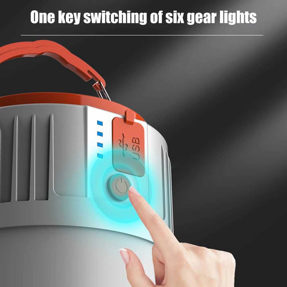 Camping Lantern Solar Light Camping Power Bank USB Laddningsbar glödlampa 6 växlar Remote Control Tent Lamp Portable Lanterns Emergency Lights Outdoor YQ240124