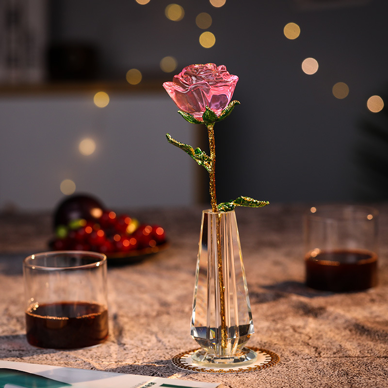 Peça central de festa de cristal rosa em vaso, lembranças, suprimentos para festa, presentes de aniversário de casamento, presentes, decorações de mesa de lembrança de eventos