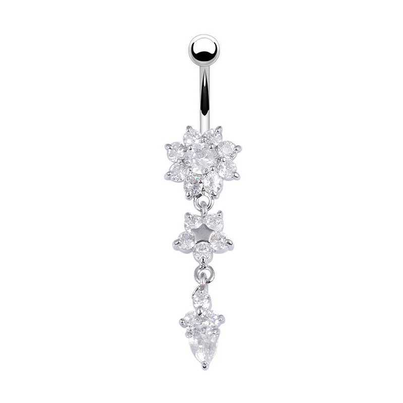 Navel Bell Button Rings 2023 New Fashion Sexy Piercing Navel Nail Body Jewelry Flower Pendant Crystal Belly Button Rings for Women Girls Accessories YQ240125