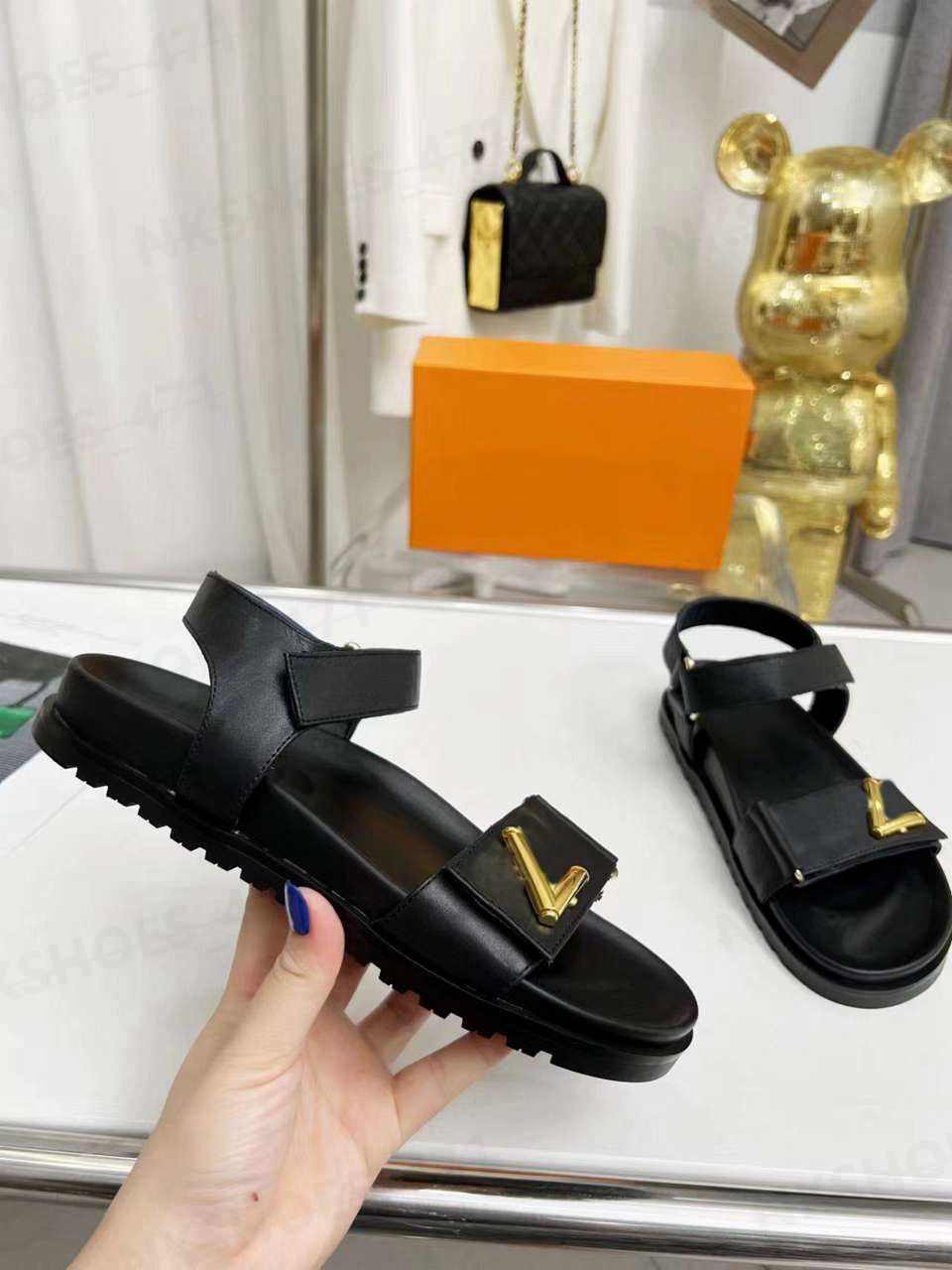 Designer Sandal Shoes SUNSET COMFORT Flat Sandals Flat Mule Slippers Cool Easy Fashion Slippers 2 Straps Adjustable Gold Buckle Women's Beach Rubber Sole Sandals