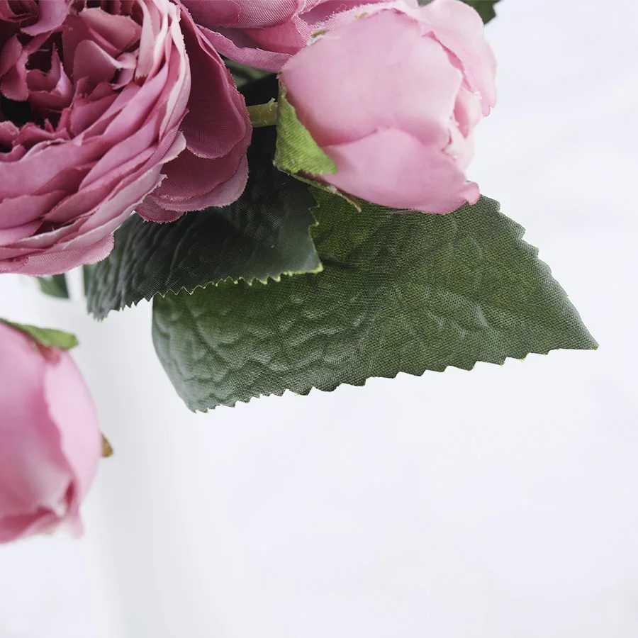 Искусственная цветочная зелень 30см Розово-розовый шелковый пион Букет из искусственных цветов 5 больших головок и 4 бутона Дешевые поддельные цветы для дома Свадебные украшения в помещении YQ240125