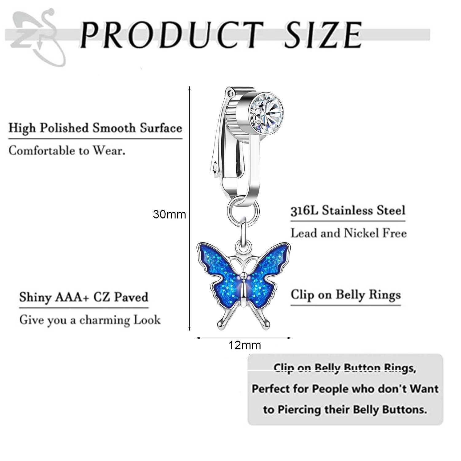 Nabel-Klingelknopfringe ZS 1 Stück 316L-Edelstahl-Imitat-Bauchnabelring für Frauen, Schmetterling, Schlangenherz, nicht durchbohrt, Nabelschnur-Bauchnabelring zum Anklipsen, YQ240125