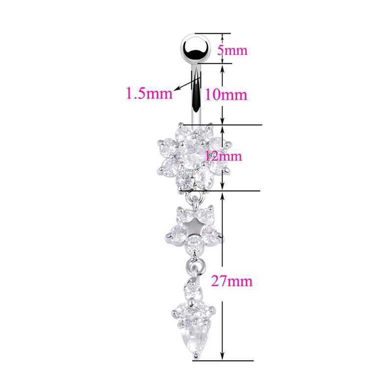 Nombril Bell Button Rings Trendy Sexy Cristal Métal Nombril Nail Brillant Zircon Fleur Dangle Nombril Anneaux Pour Les Femmes De Mode Corps Piercing Bijoux YQ240125