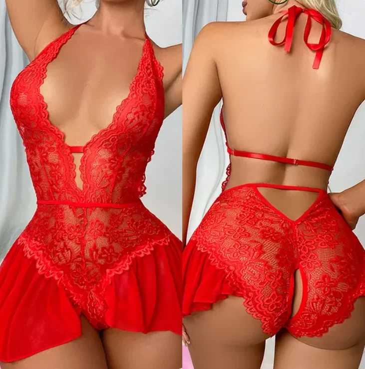 Sexy Set Sexy Crotchless Lingerie Women Lace Hollow Bodysuit Erotic Pajamas Teddy Bodysuit Babydoll Dress Open Bra Porn Underwear Set