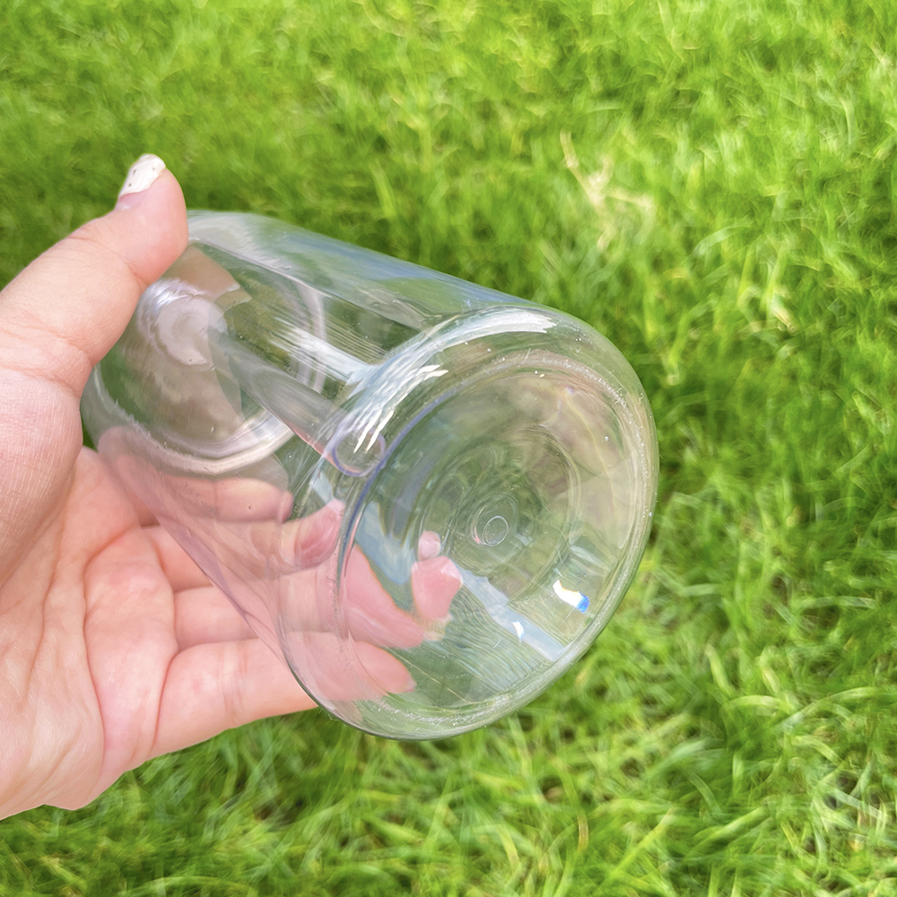 Elegant Shaped Drinking Glasses Recyclable 16oz pet plastic tumbler can with pp lids clear transparent soda Can for UV DTF wraps in stock