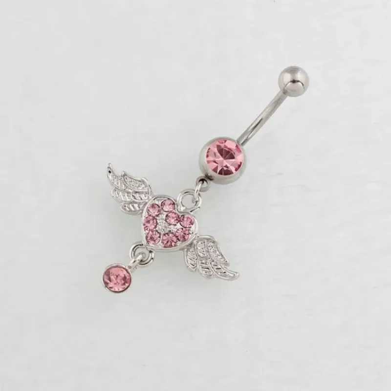 Navel Bell Button Rings New Angle Wings Pink Zircon Fashion High Quality Surgical Steel Navel Piercing Belly Button Rings Belly Piercing Body Jewelry YQ240125