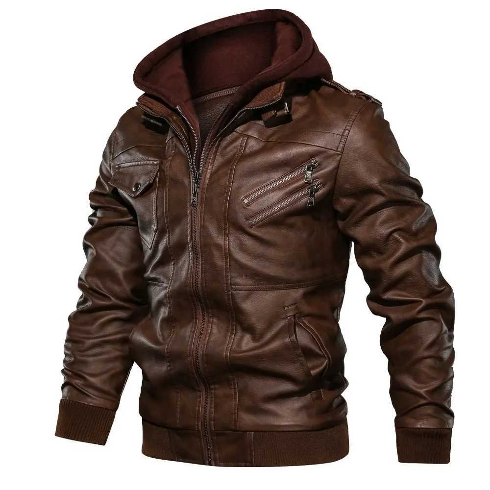 Vestes homme Vente chaude vestes en cuir hommes automne hiver hommes Biker Faux cuir manteaux décontracté moto PU veste à capuche hommes vêtements MY975 J240125