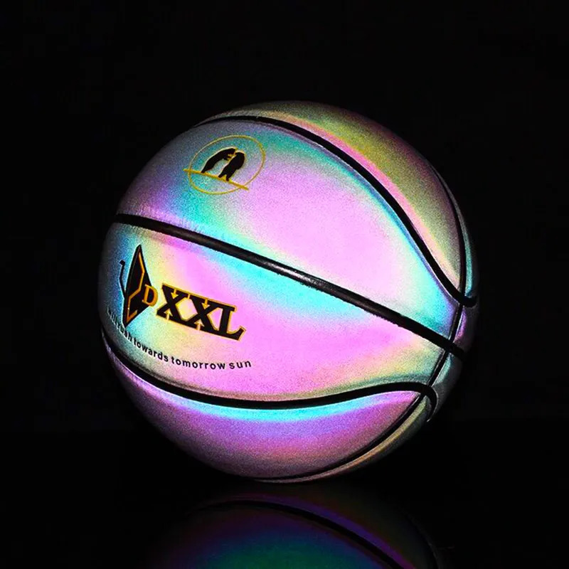 PU Basketball Reflective Ball Glow Basketball Herrkvinnor Training Ball Outdoor Indoor Ball Glowing Luminous Basketbol Gift 240124