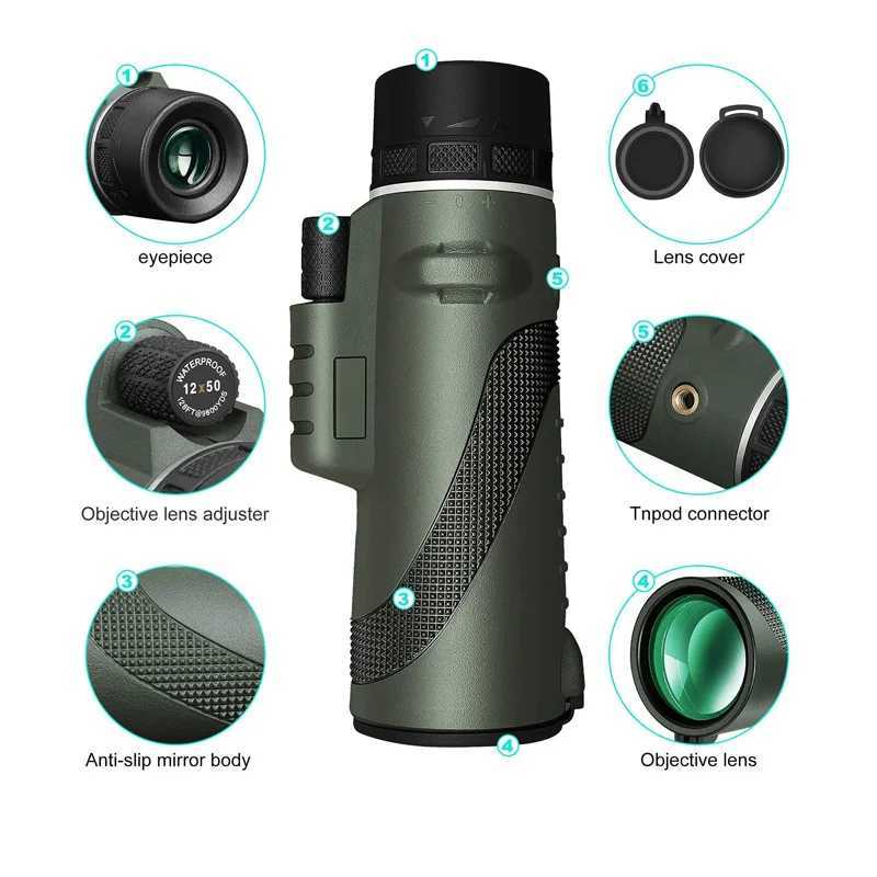 Teleskopy Wysoka potężna 50x60 HD Lowlight MonoCular Telescope Długie zasięg Zoom FMC BAK4 z klipem telefonicznym do polowania na zewnątrz turystyka YQ240124