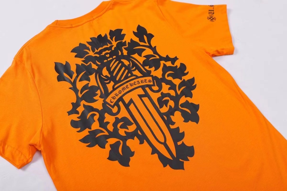 Мужские футболки Футболки Дизайнерская футболка с коротким рукавом Chrome//heart Cro Orange Sword Cross Horseshoe Tebf
