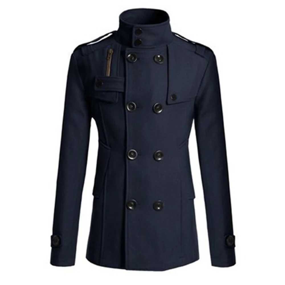Mäns jackor Vintage Men's Winter Warm Trench Coats Double Breasted Stand Collar Jackets Coats Overcoat Outwear Windbreaker Tops For Man J240125