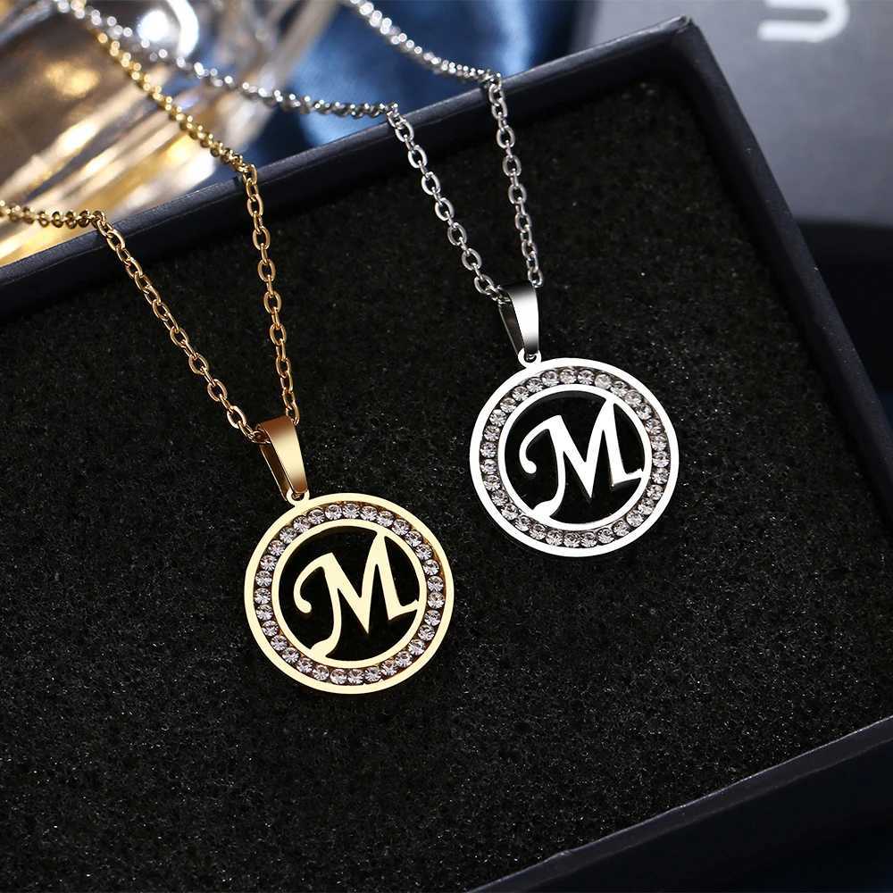 Pendant Necklaces CACANA 316L Stainless Steel 26 letters A-Z Necklace NEW Crystal Rhinestone Necklaces For Women Wedding Valentine's Day Gifts YQ240124