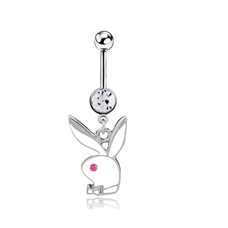 Navel Bell Button Rings Belly Button Rings Bunny Navel rings Gold color Rabbit Belly Rings for Women Gem stone Pink Bunny Fake Belly Piercing Ring YQ240125