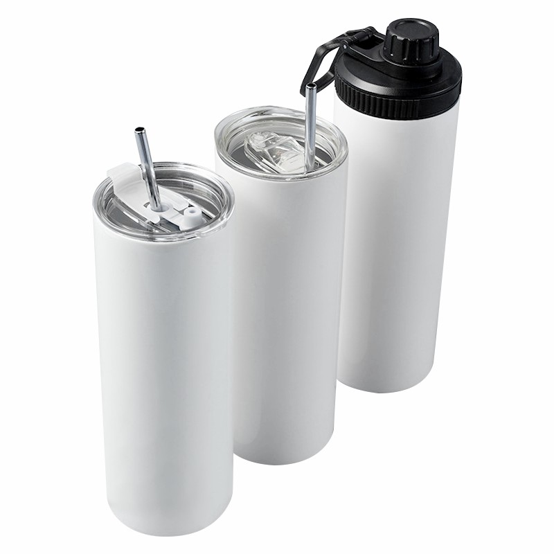 20 OZ Skinny Straight Stainless Steel White Tumbler for Heat Press Machine Printing Vacuum Insulated Sublimation Blank Tumbler