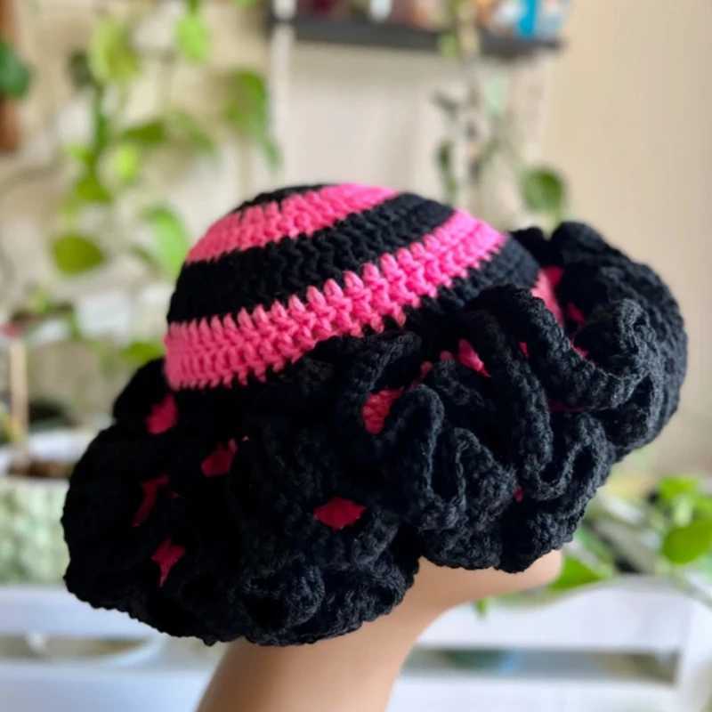 Beanie/Skull Caps Handmade Ruffled Brim Crochet Fisherman Hat Winter Fisherman Hat Crochet Skiing Beanie Hat for Adult Teens Windproof Commute Hat 240125