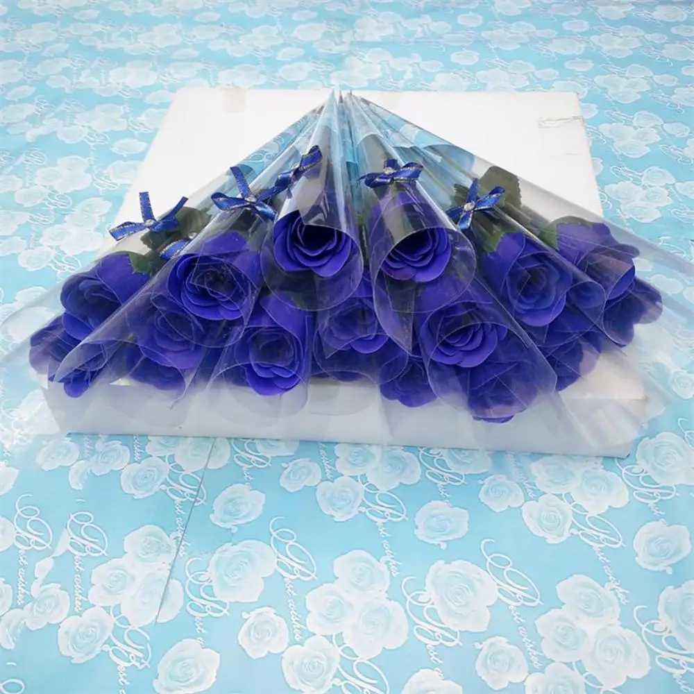 Faux Floral Verdure Creative Tige Unique Rose Artificielle Avec Emballage En Plastique Savon Fait Fleurs Cadeau De Saint Valentin Fête D'anniversaire Decorat YQ240125