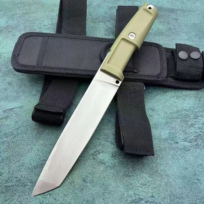 Couteau droit de survie T4000S de haute qualité N690 Revêtement en titane Lame Tanto Full Tang Poignée en plastique en caoutchouc Couteaux à lame fixe avec gaine en nylon