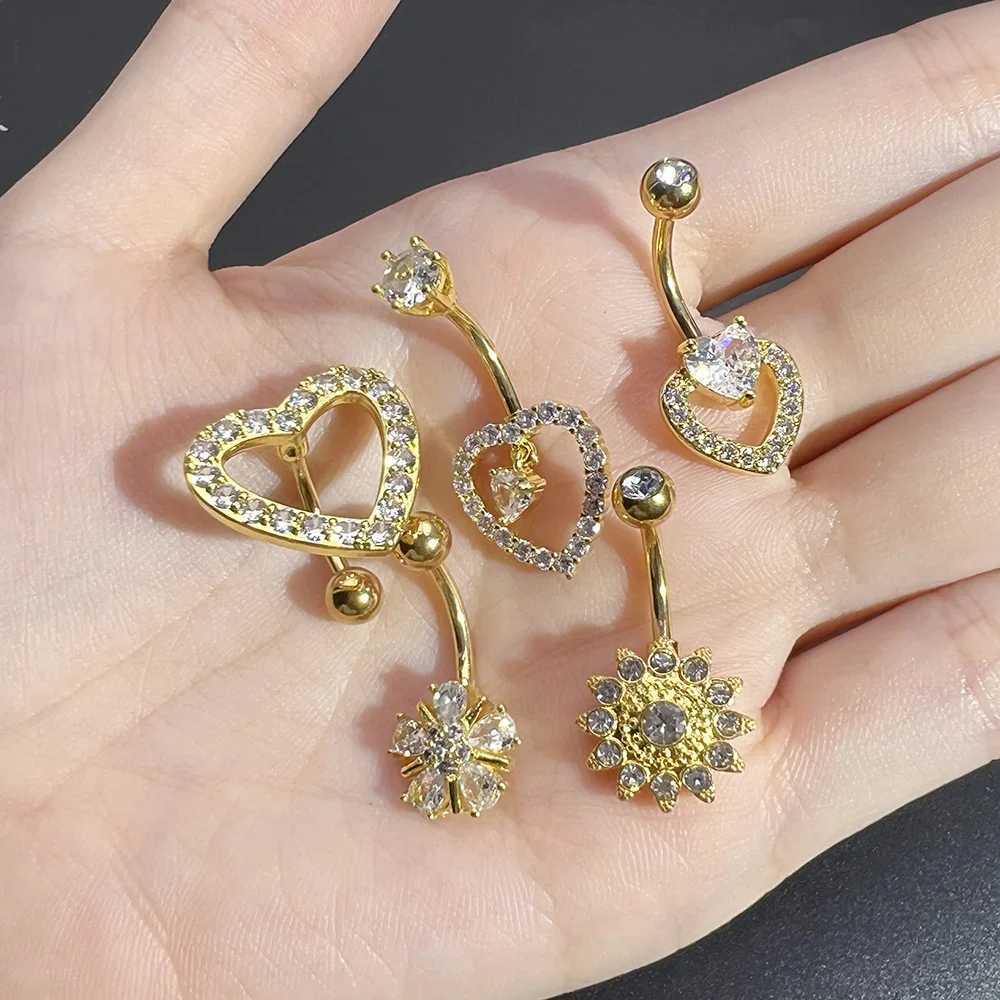 Nombril Bell Button Rings Sexy Coeur Nombril Anneau 14G Femmes Or Couleur Papillon Ventre Anneau Dangle CZ Nombril Piercing Corps Piercing Cadeau Ombligo YQ240125