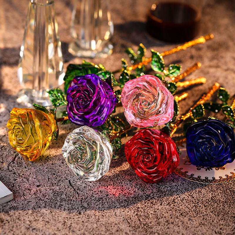 Centre de table de fête en cristal Rose dans un Vase, fournitures de fête, cadeaux d'anniversaire de mariage, cadeaux d'événements, décors de Table souvenirs