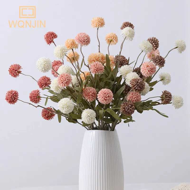 Imitación floral verde 1 unid simulación otoño 5 cabezas diente de león flor bola flor artificial rama hogar decoraciones de boda flores falsas YQ240125