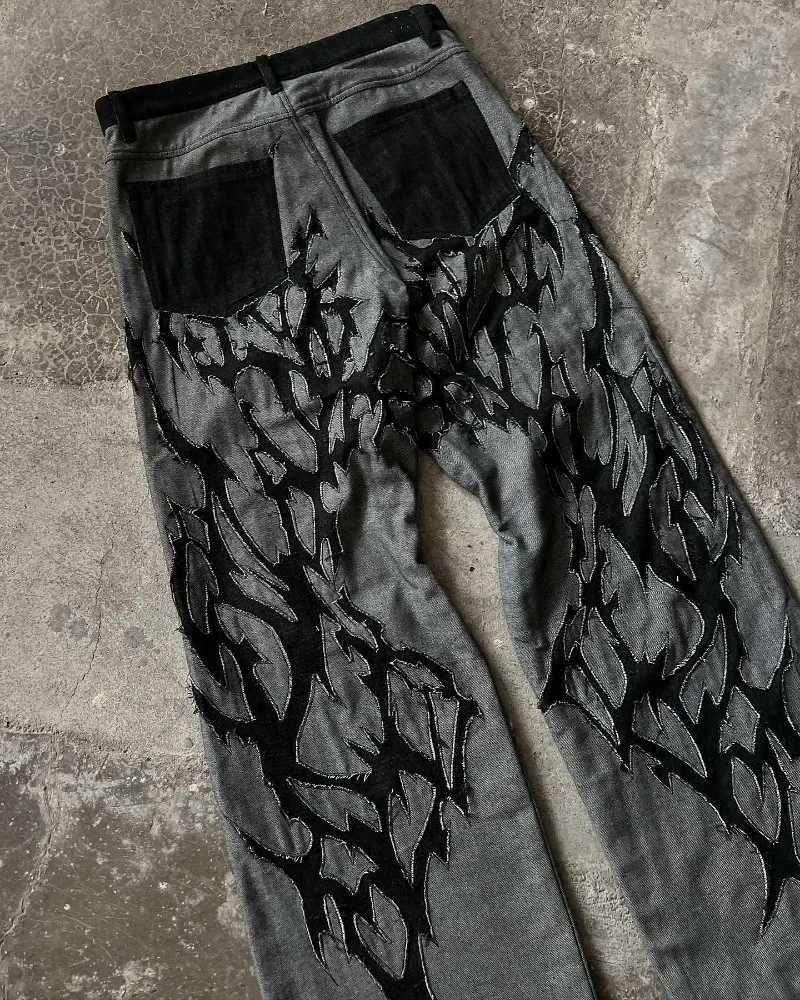 Męskie dżinsy surowe krawędź umyte amerykańskie modne spodnie z wysokim stanem męskie menu strt luźne proste proste spodni H240425