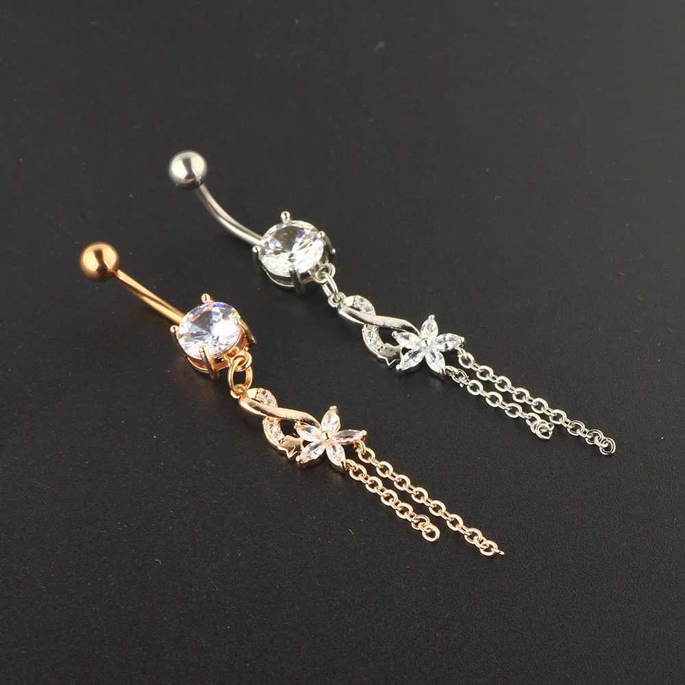 Navel Bell Button Rings Surgical Steel Flower Belly Button Ring 14Gcrystal Belly Ring Body Piercing Sexy Navel Piercing Ring Belly Bar Navel Jewelry YQ240125