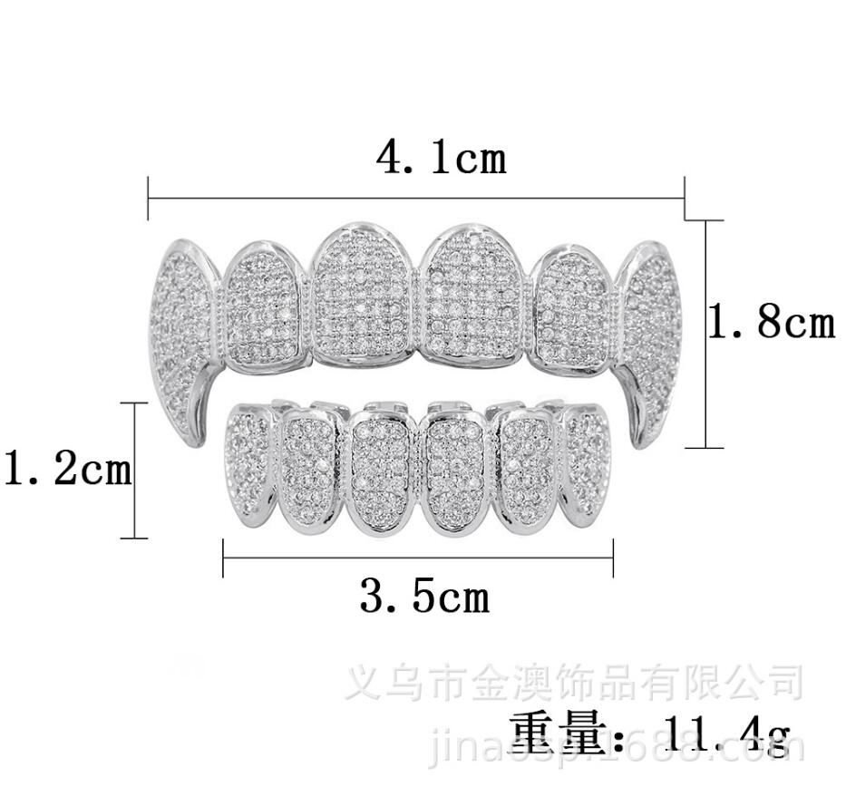 Grillz, Griglie dentali Personalizzazione esclusiva Denti Moissanite Grillz Iced Out Hop Bretelle decorative in zircone pieno Dente bling con diamante reale Dh98M