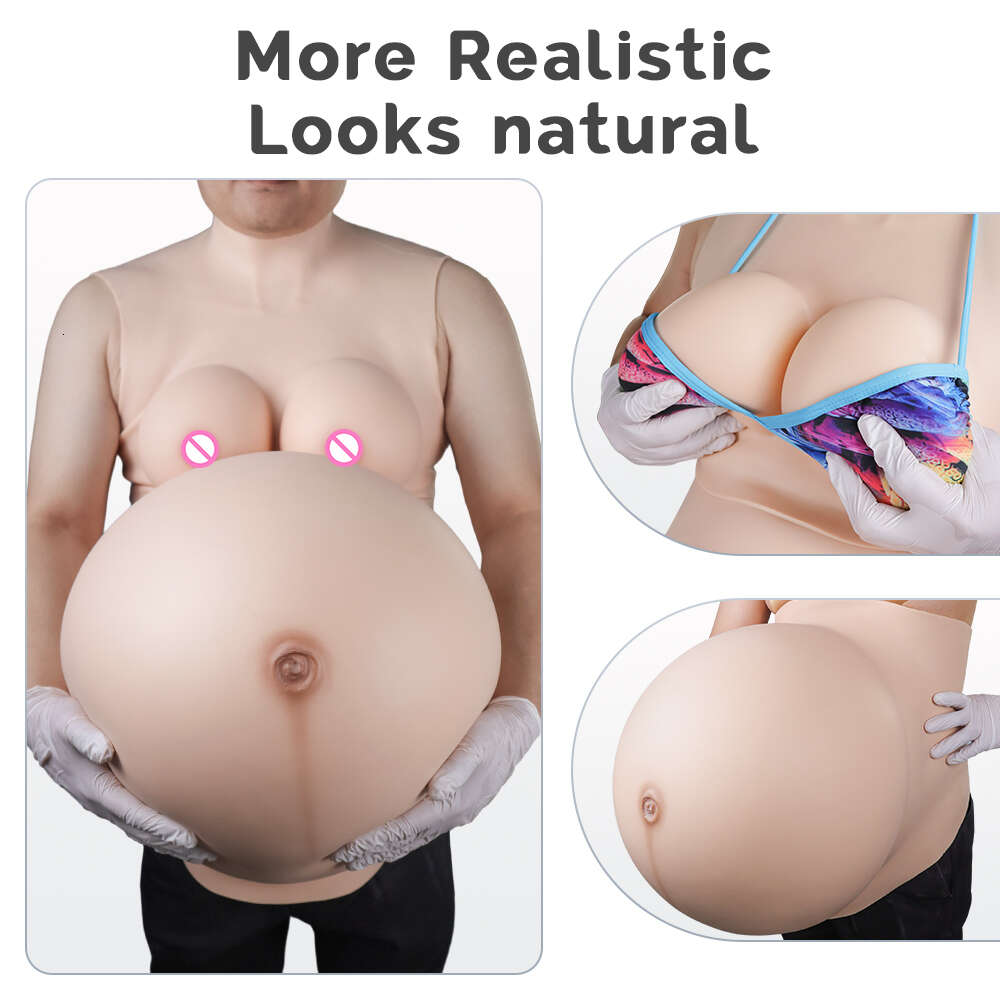 Costume Accessories Different Pregnancy Weeks Artificial Pregnant Belly S M L Size with Fake G Cup Female Boobs Breast Forms Combo Set