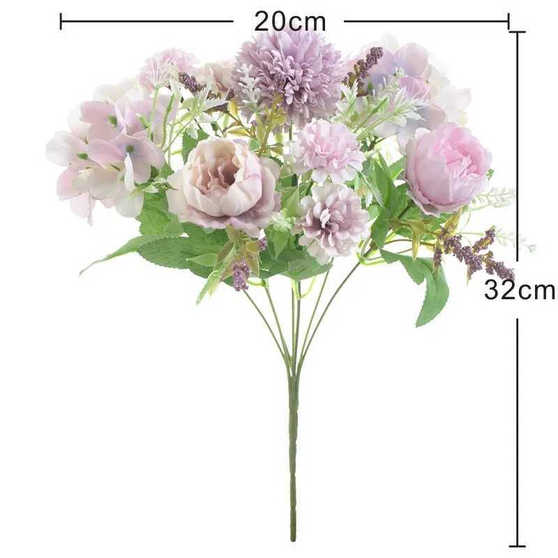 Faux Floral Greenery 32 cm Rose Silk Peony Artificial Flower Bukiet 9 głów i 4 pąki