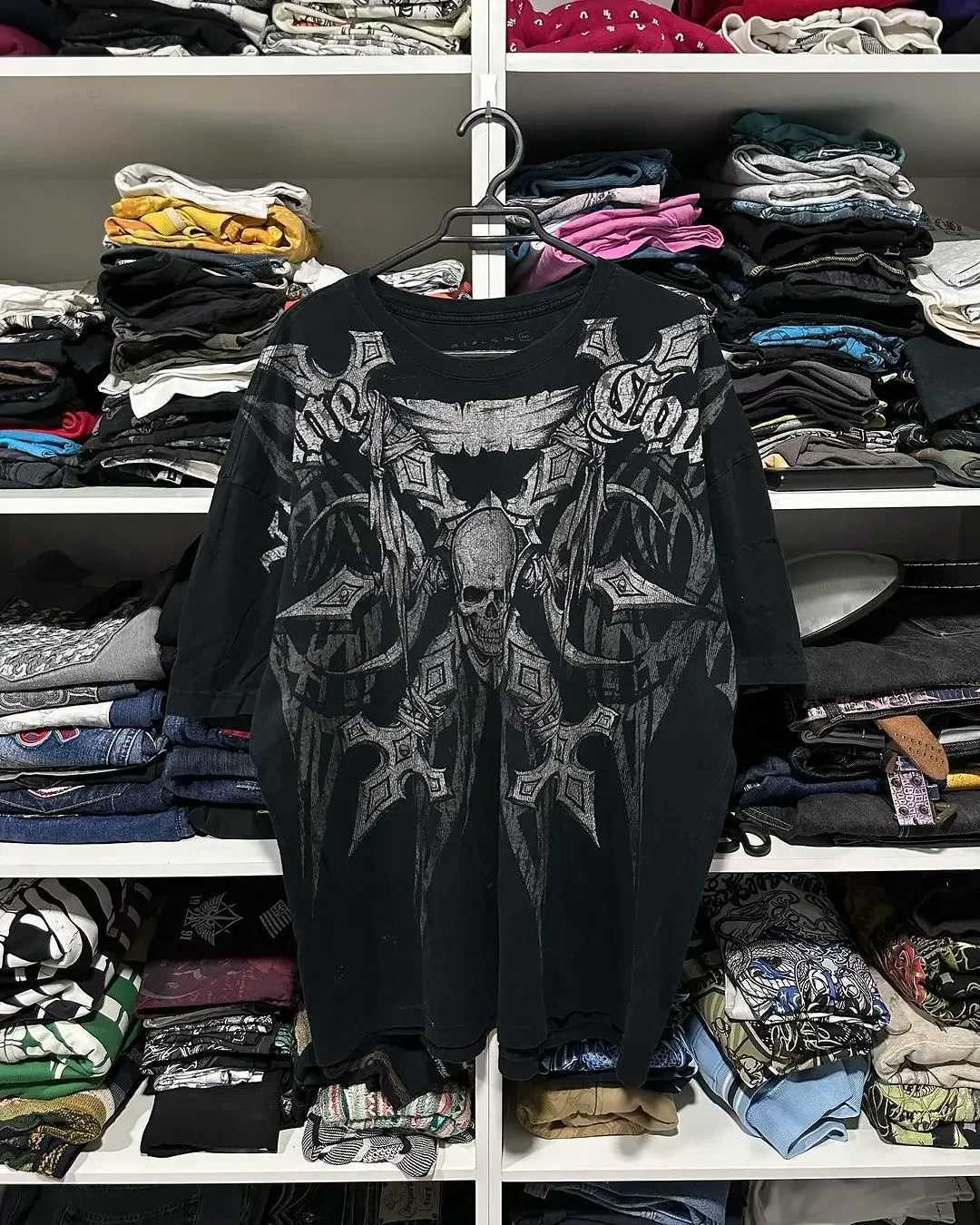 Men's T-Shirts New Y2K Hip Hop Skull Pattern Extra Large T-shirt Mens Short Top Retro H240429