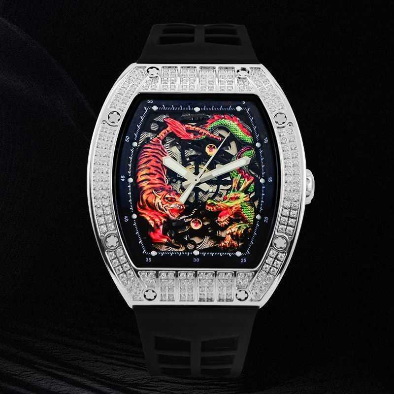 Watches Swiss Top armbandsur Richards Highend Replica Automatisk icke -mekanisk kinesisk stil Diamond Inlaid Dragon Tiger Watch Luxury 2024
